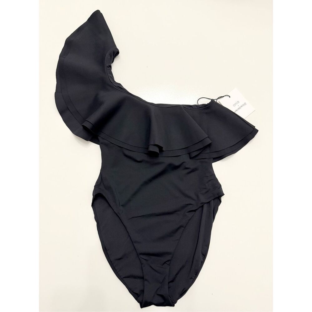 Onia We Wore What Black Stella One‎ Shoulder Ruffle One-Piece Swimsuit XS NWT